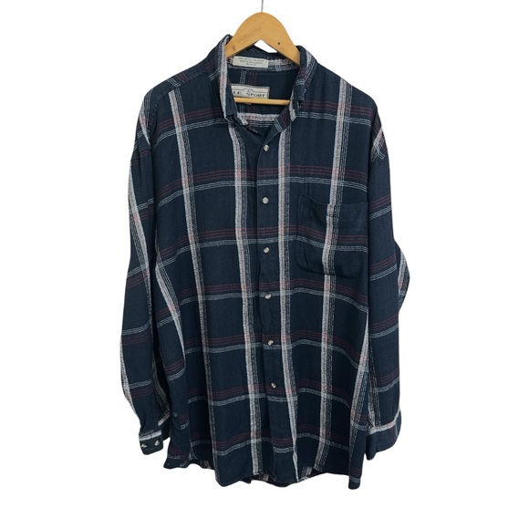 M.E. Sport Other - Men's Navy and White Plaid Casual Shirt